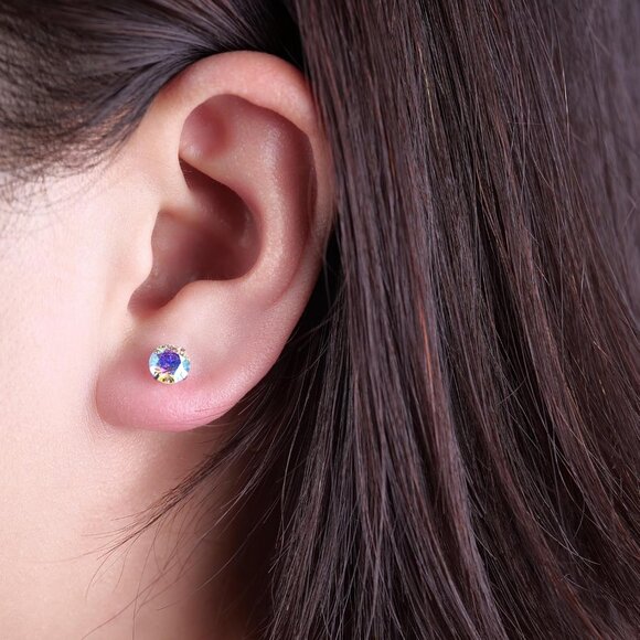 Aurora Borealis hypoallergenic titanium stud earrings with cubic zirconia, screw - Picture 2 of 6